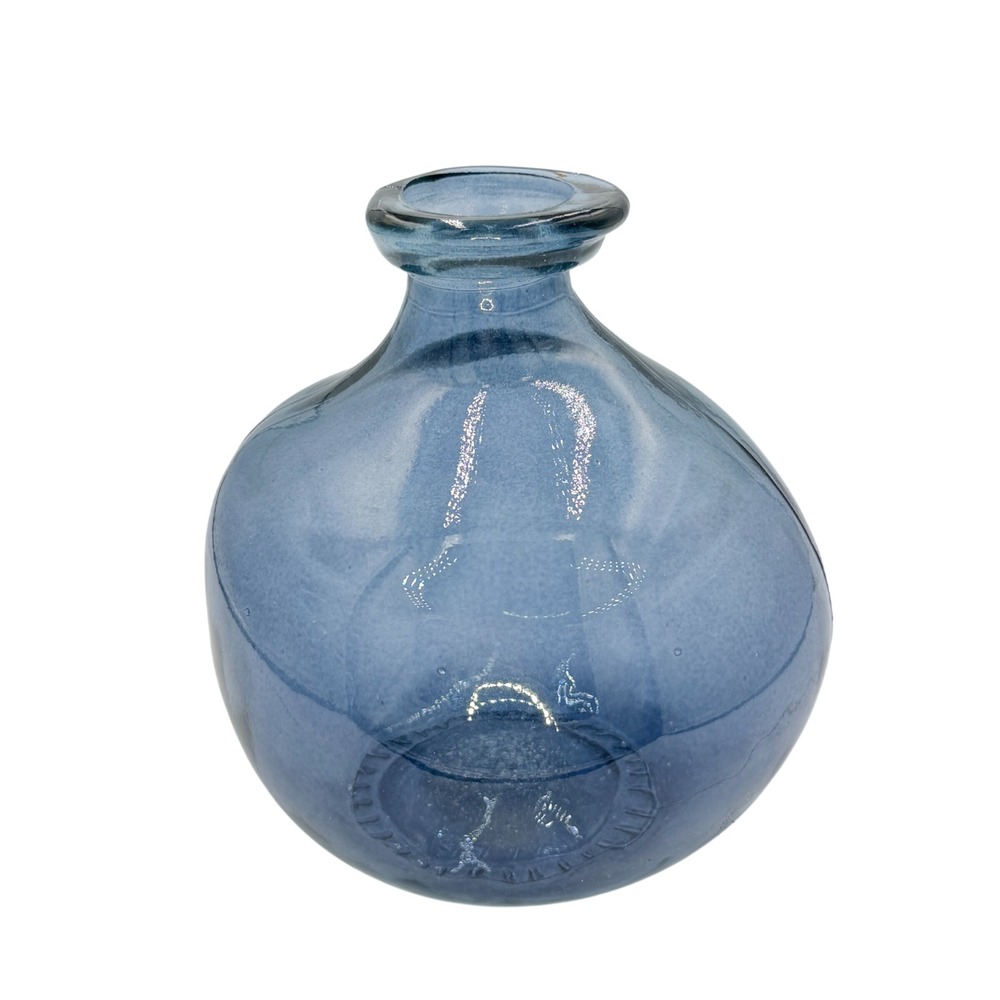 Vidrios San Miguel Blue Recycled Glass Vase Hand Blown Spain 7" - Picture 4 of 11